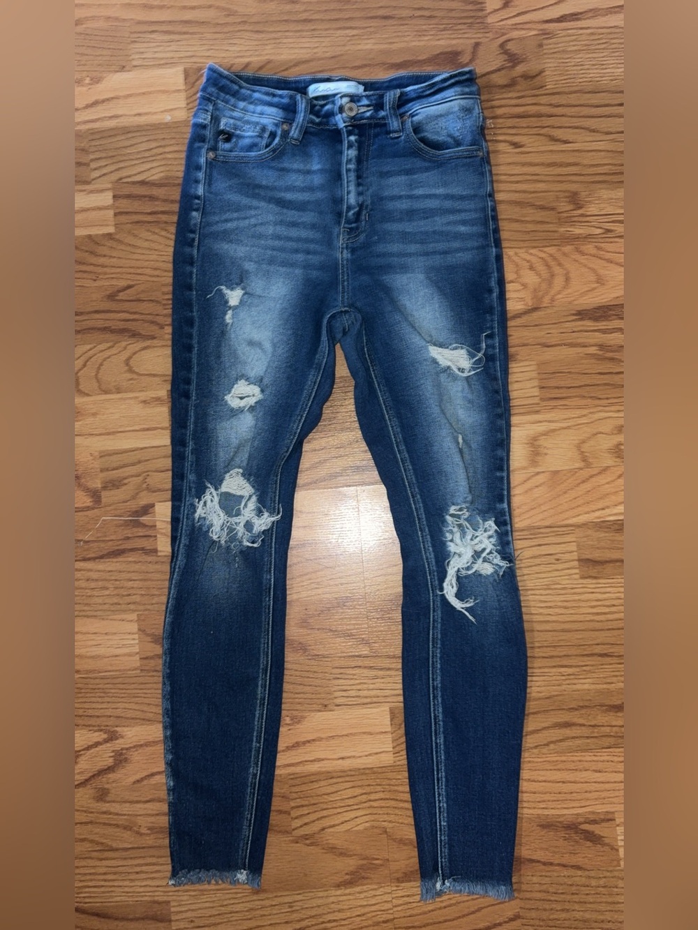 KanCan Distressed Skinny Jeans - Dark Blue Wash - Picture 2 of 4